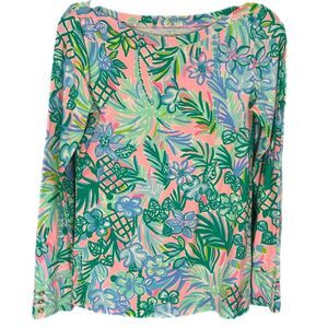 Lilly Pulitzer Aleah Top Pelican Pink Coconut Row Size Small Boat Neck